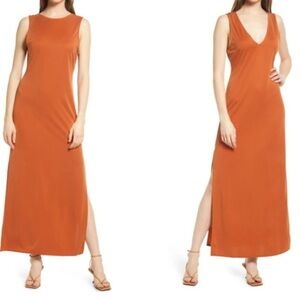 Open Edit NEW Sleeveless Reversible Maxi Dress Small Rust Umber orange modal
